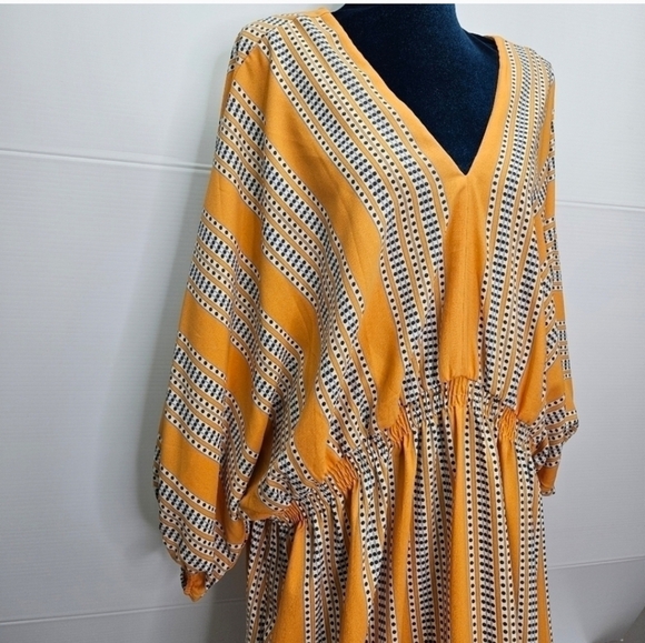 Taylor Maxi Dress 20W V Neckline 3/4 Sleeve Geometric Orange Pockets Plus Size - Picture 3 of 11